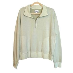 Mate the Label Organic Cotton Fleece 1/4 Zip Sweatshirt Light Green Small NWOT